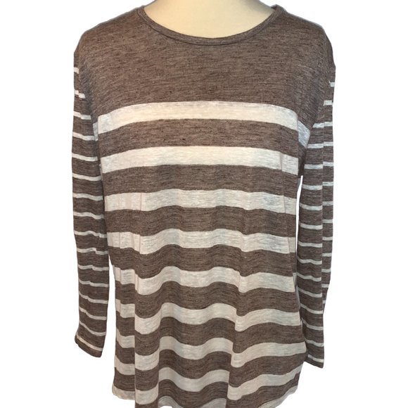 Madewell Linen Blend Striped 3/4 Sleeve Tee - Picture 2 of 8